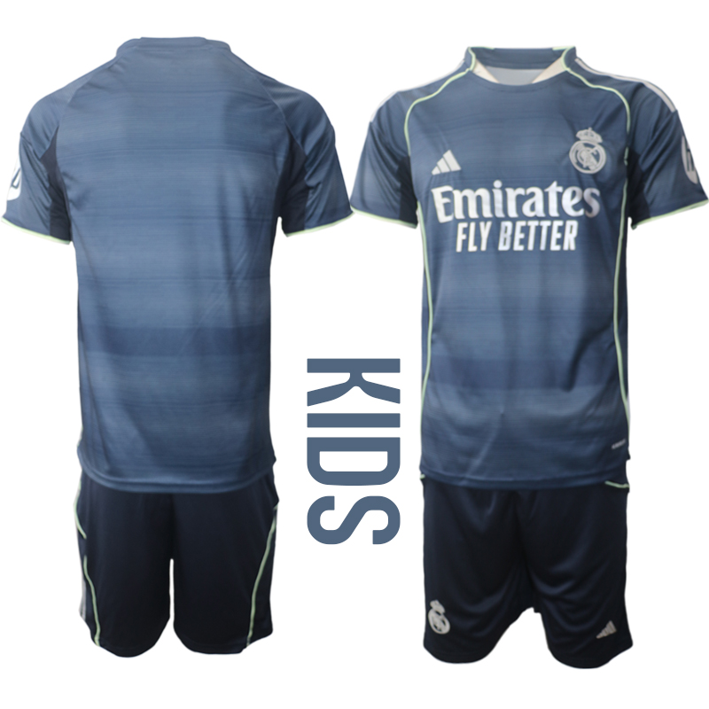 Youth 2025-2026 Club Real Madrid away Blue Blank Soccer Jersey->customized soccer jersey->Custom Jersey